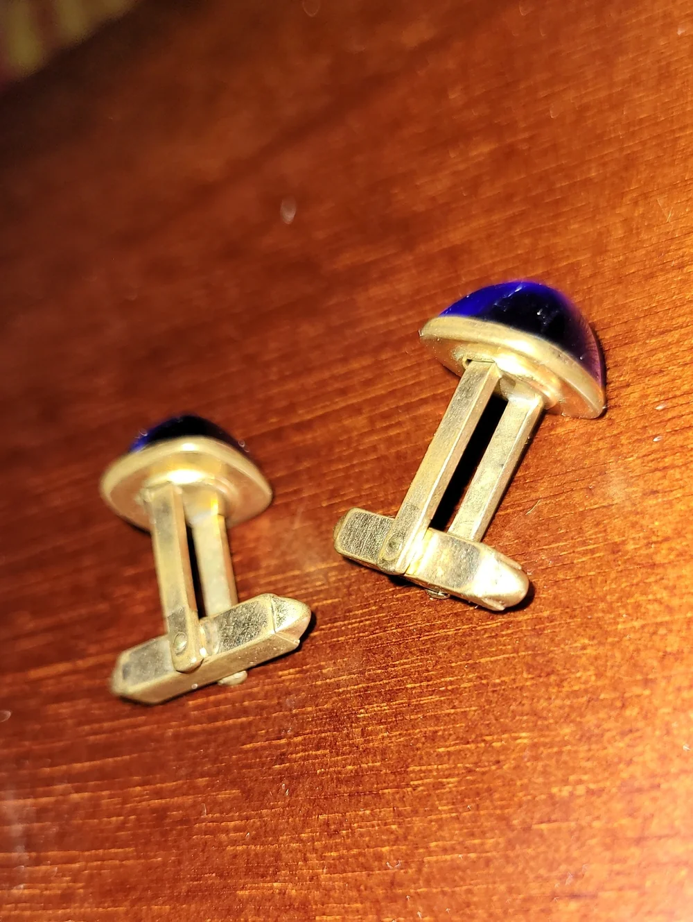 1950's. Cobalt Blue Glass. Gold- Toned Cuff-links. Signed ANSON.